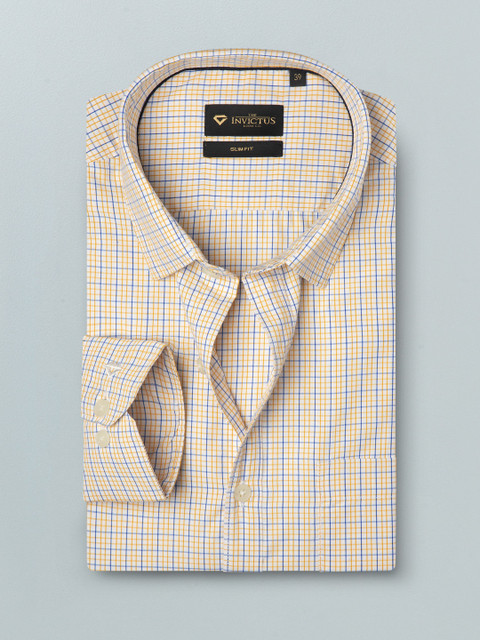 

INVICTUS Men Orange & Blue Slim Fit Checked Formal Shirt