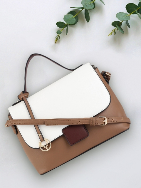 

Allen Solly White & Brown Colourblocked Satchel