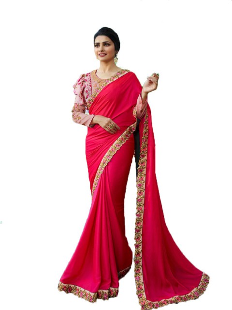 

VILAM Red Embroidered Pure Silk Saree