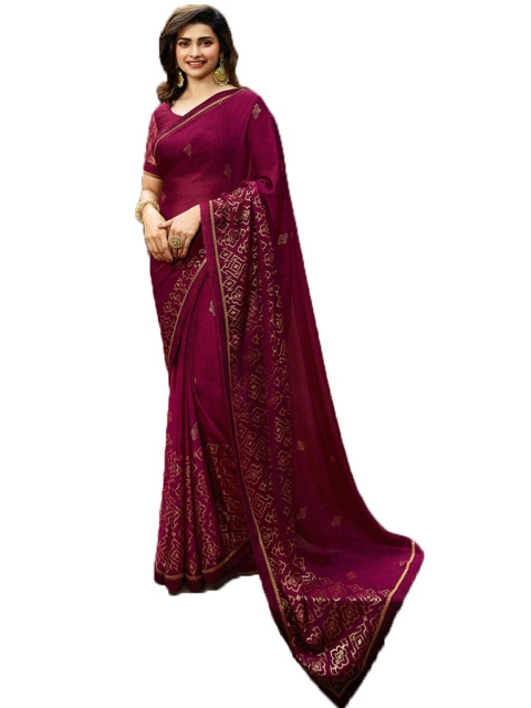 

VILAM Burgundy & Gold-Toned Ethnic Motifs Printed Pure Georgette Block Print Saree