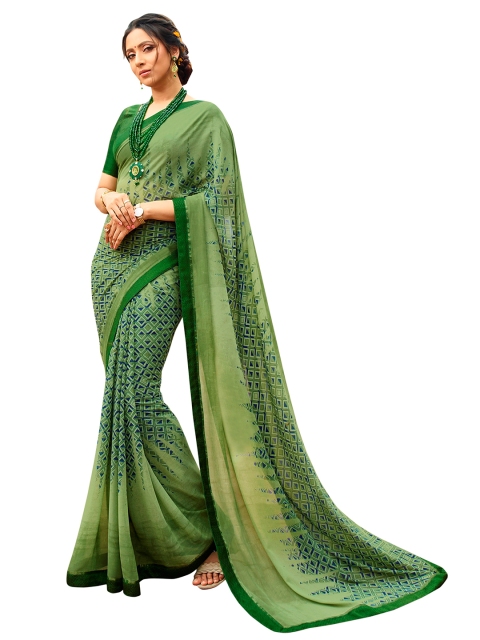 

VILAM Green & Navy Blue Pure Georgette Saree