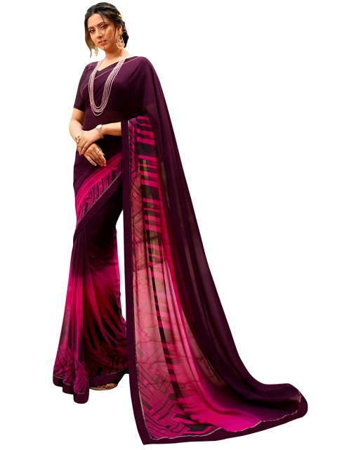 

VILAM Purple & Magenta Pure Georgette Block Print Saree