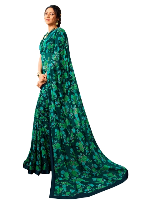 

VILAM Blue & Green Floral Pure Georgette Block Print Saree