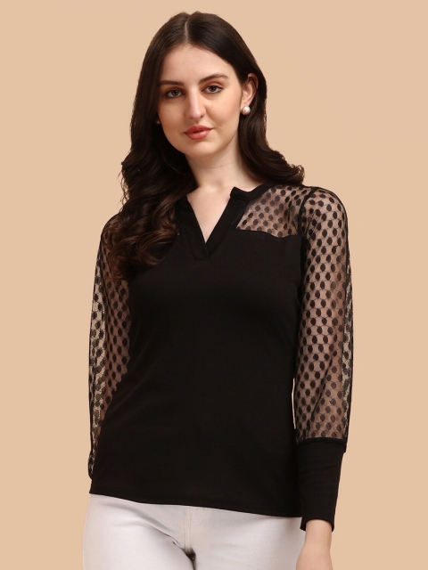 

Wedani Black Mandarin Collar Top