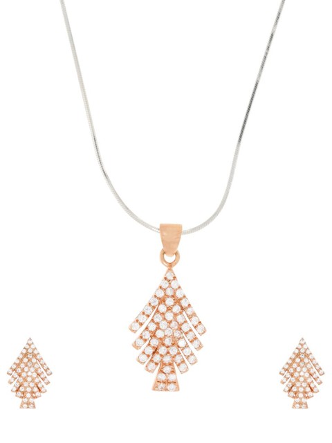

ANAYRA Rose Gold-Plated White Stone-Studded Jewellery Set