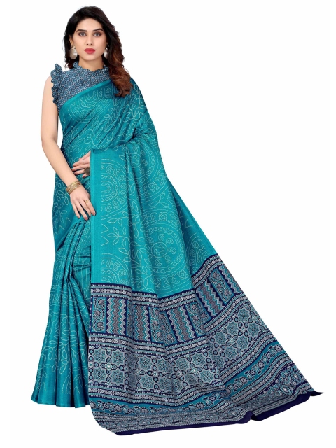 

AADVIKA Blue & White Bandhani Printed Saree