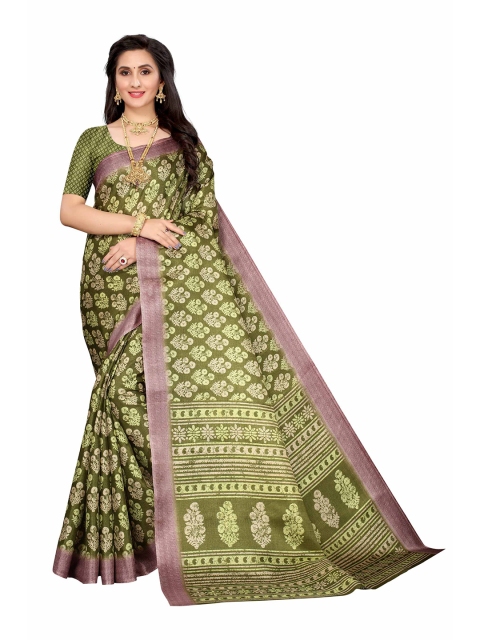 

AADVIKA Green & Brown Floral Printed Saree