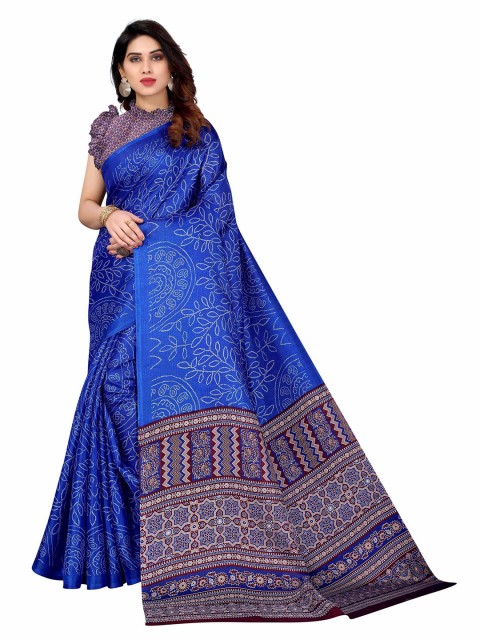 

AADVIKA Blue & White Floral Printed Cotton Blend Saree