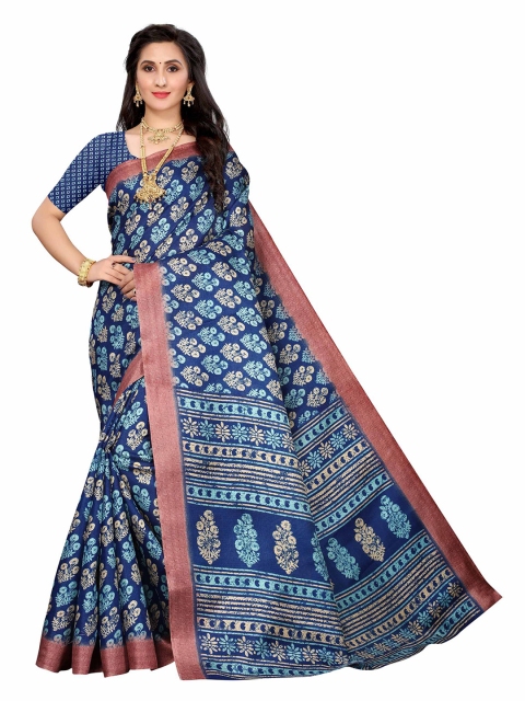 

AADVIKA Blue & Pink Floral Printed Saree