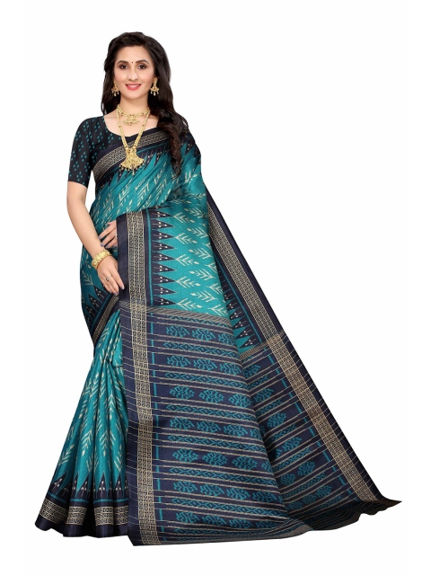 

AADVIKA Green & White Ethnic Motifs Cotton Blend Saree