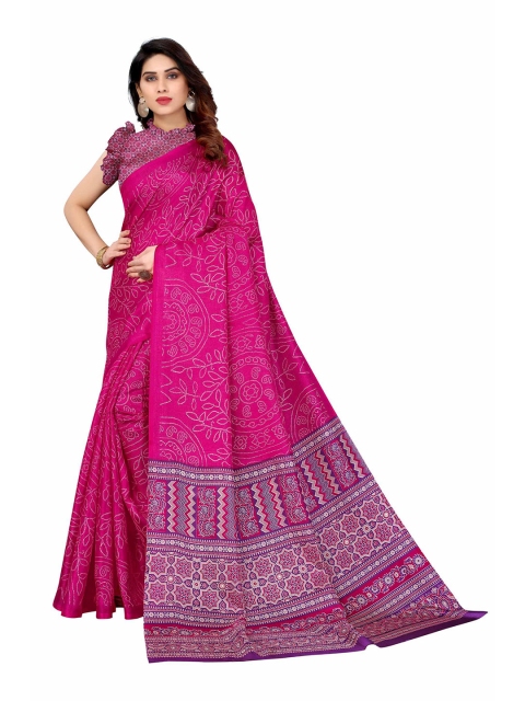 

AADVIKA Pink & White Ethnic Motifs Cotton Blend Saree
