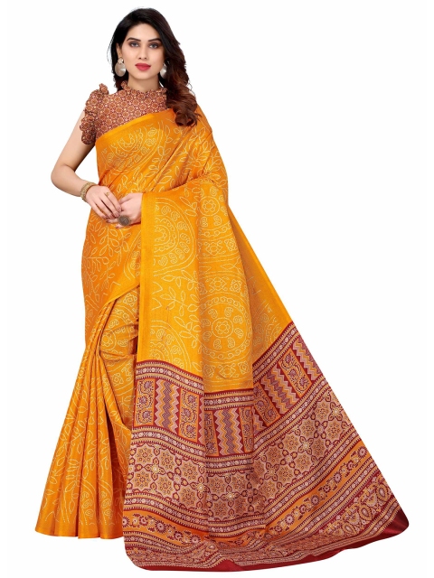 

AADVIKA Yellow & Red Bandhani Saree