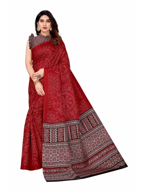 

AADVIKA Maroon & White Floral Printed Cotton Blend Saree