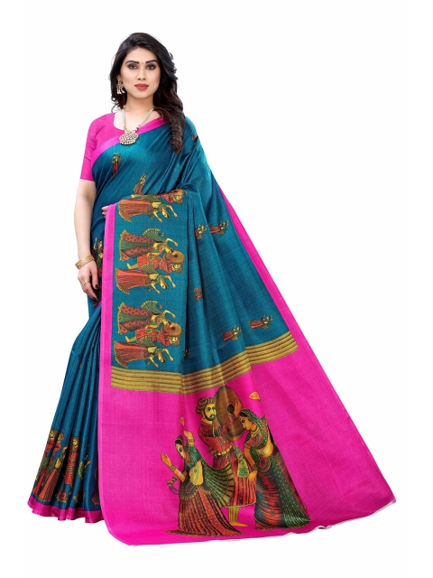 

AADVIKA Green & Pink Ethnic Motifs Printed Khadi Saree