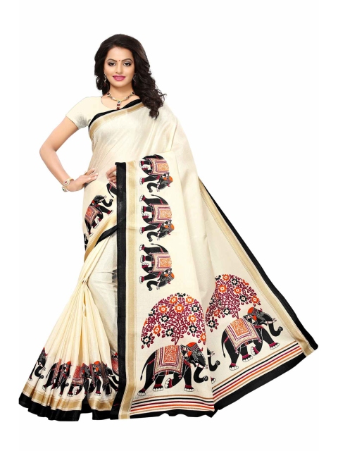 

AADVIKA Off White & Black Ethnic Motifs Cotton Blend Saree