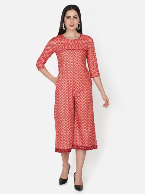 

TRISHLA INDIA Red & White Printed Culotte Jumpsuit