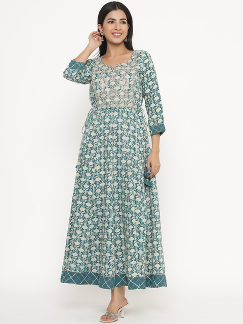 

JAVTA Women Blue Ethnic Motifs Printed Anarkali Kurta