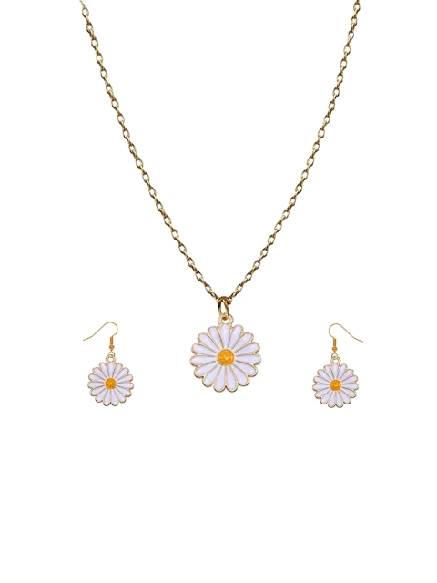 

ANNA CREATIONS Gold-Toned White Daisy Flower Shaped Pendant Set