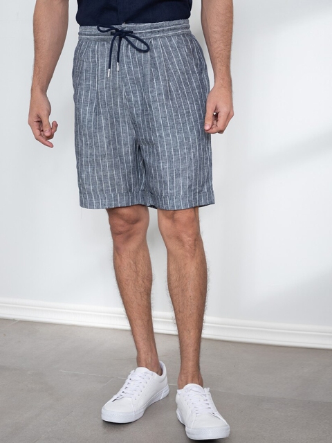 

ORIGIN BY ZALORA Men Grey Striped Linen Shorts