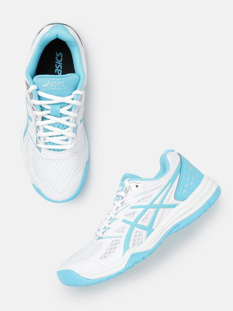 

ASICS Women White & Blue Woven Design Upcourt 4 Badminton Shoes