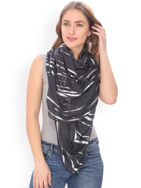 

Citypret Black & Silver-Toned Striped Stole