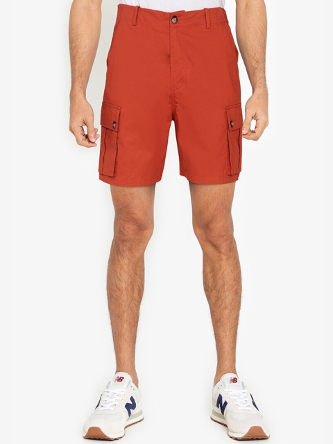 

ZALORA BASICS Men Rust Orange Solid Pure Cotton Cargo Shorts