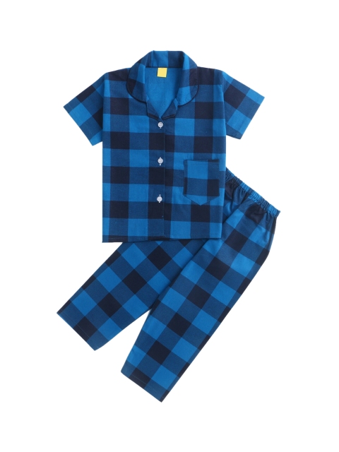 

The Magic Wand Kids Blue & Black Checked Night suit