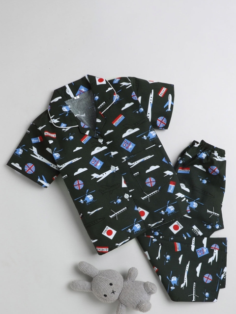 

The Magic Wand Unisex Kids Green & White Printed Night suit