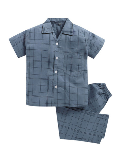 

The Magic Wand Unisex Kids Blue & Black Checked Night suit