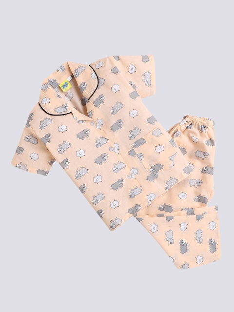 

The Magic Wand Unisex Kids Peach-Coloured & Black Printed Night suit