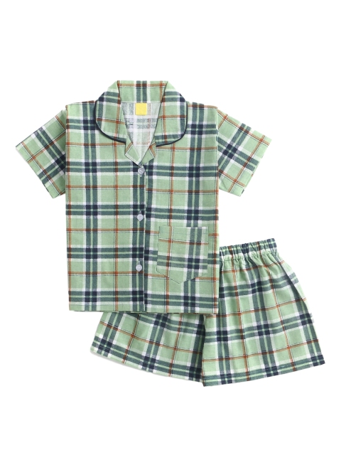 

The Magic Wand Unisex Kids Green & Blue Checked Night suit