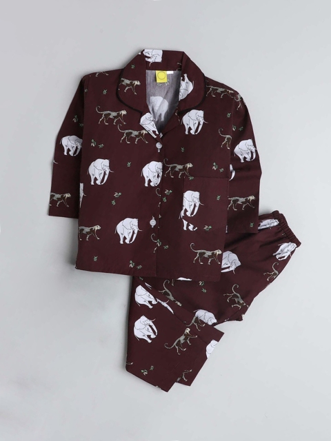 

The Magic Wand Unisex Kids Maroon & White Printed Night suit