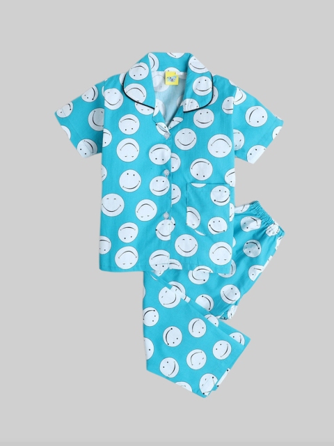 

The Magic Wand Kids Blue & White Printed Night suit