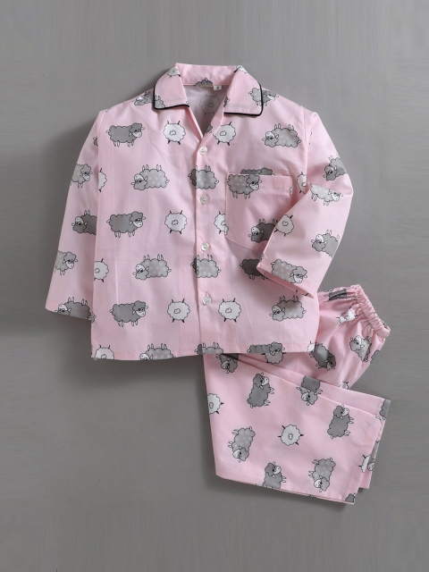 

The Magic Wand Unisex Kids Pink & White Printed Night suit