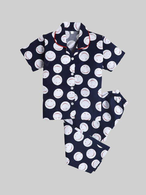 

The Magic Wand Unisex Kids Navy Blue & White Printed Night suit
