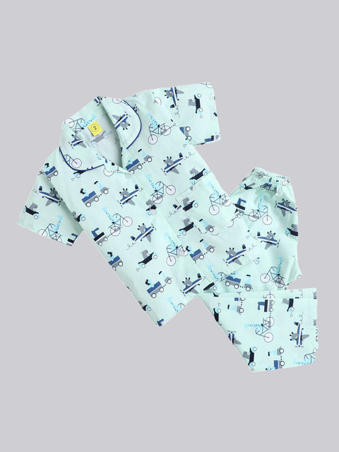 

The Magic Wand Unisex Kids Green & Grey Printed Night suit