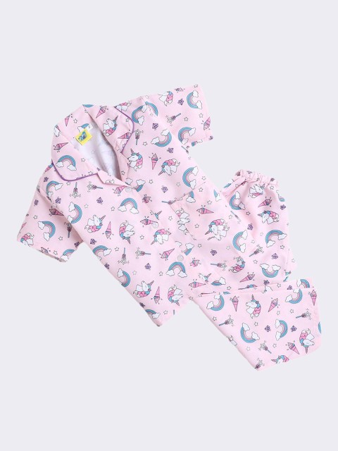 

The Magic Wand Kids Pink & Blue Printed Night suit