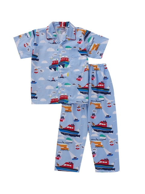 

The Magic Wand Kids Blue & Red Printed Night suit