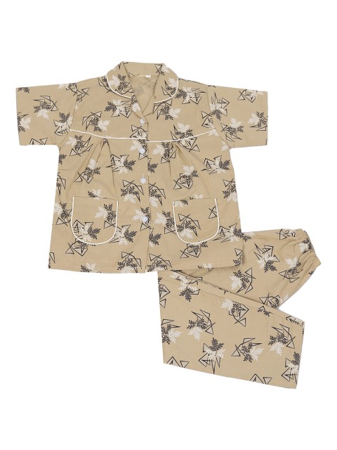 

The Magic Wand Unisex Kids Beige & Black Printed Night suit