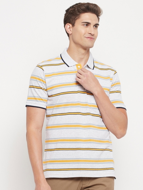 

Duke Men Grey Striped Polo Collar Cotton T-shirt