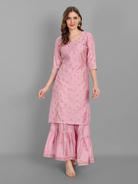 

V TRADITION Women Pink Ethnic Motifs Gotta Patti Kurti with Sharara