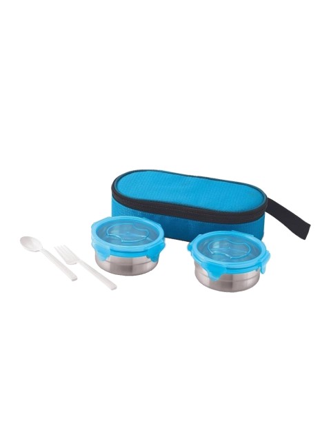 

MAGNUS Navy Blue & Silver-Toned Solid Stainless Steel Lunch Box With Bag