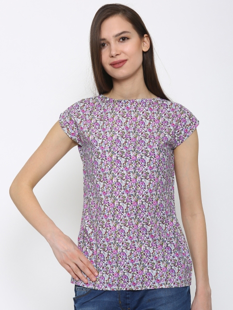 

Park Avenue Women Purple & White Floral Printed Pure Cotton Top