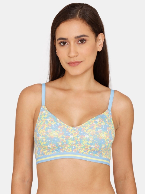 

Zivame Blue & Yellow Floral Printed Non-Padded Cotton T-Shirt Bra