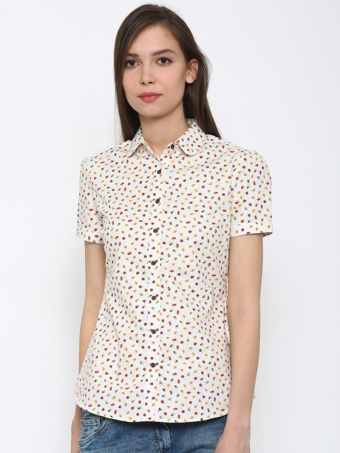 

Park Avenue Women Off-White Printed Regular Fit Semiformal Shirt