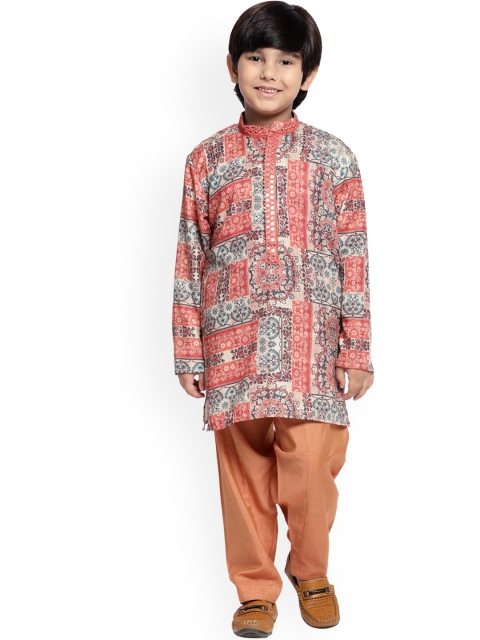 

MAXENCE Boys Red Ethnic Motifs Printed Pure Cotton Kurta with Pyjamas