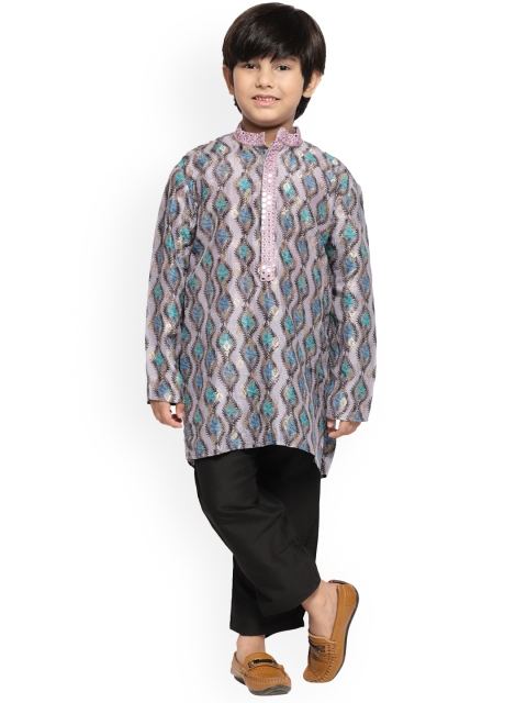 

MAXENCE Boys Purple Floral Printed Pure Cotton Kurta with Pyjamas