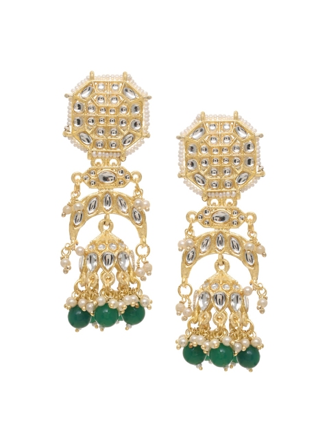 

INDYA Gold-Plated Green Contemporary Drop Earrings