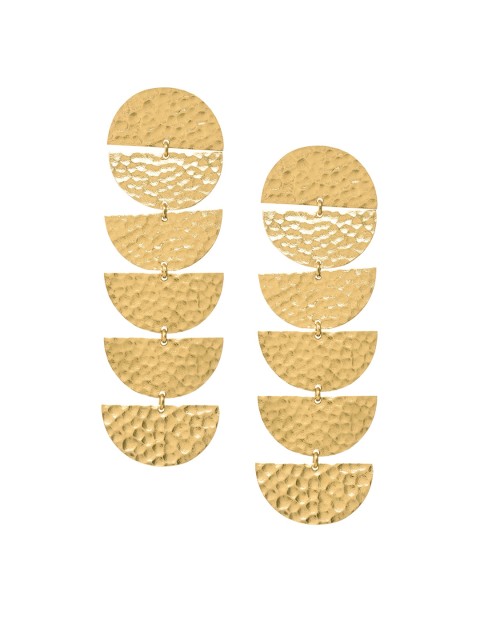 

INDYA Ethnic Gold-Toned Hammered Contemporary Drop Down Earrings Post & Back