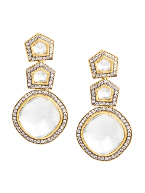 

INDYA Gold-Plated White Kundan Drop Earrings
